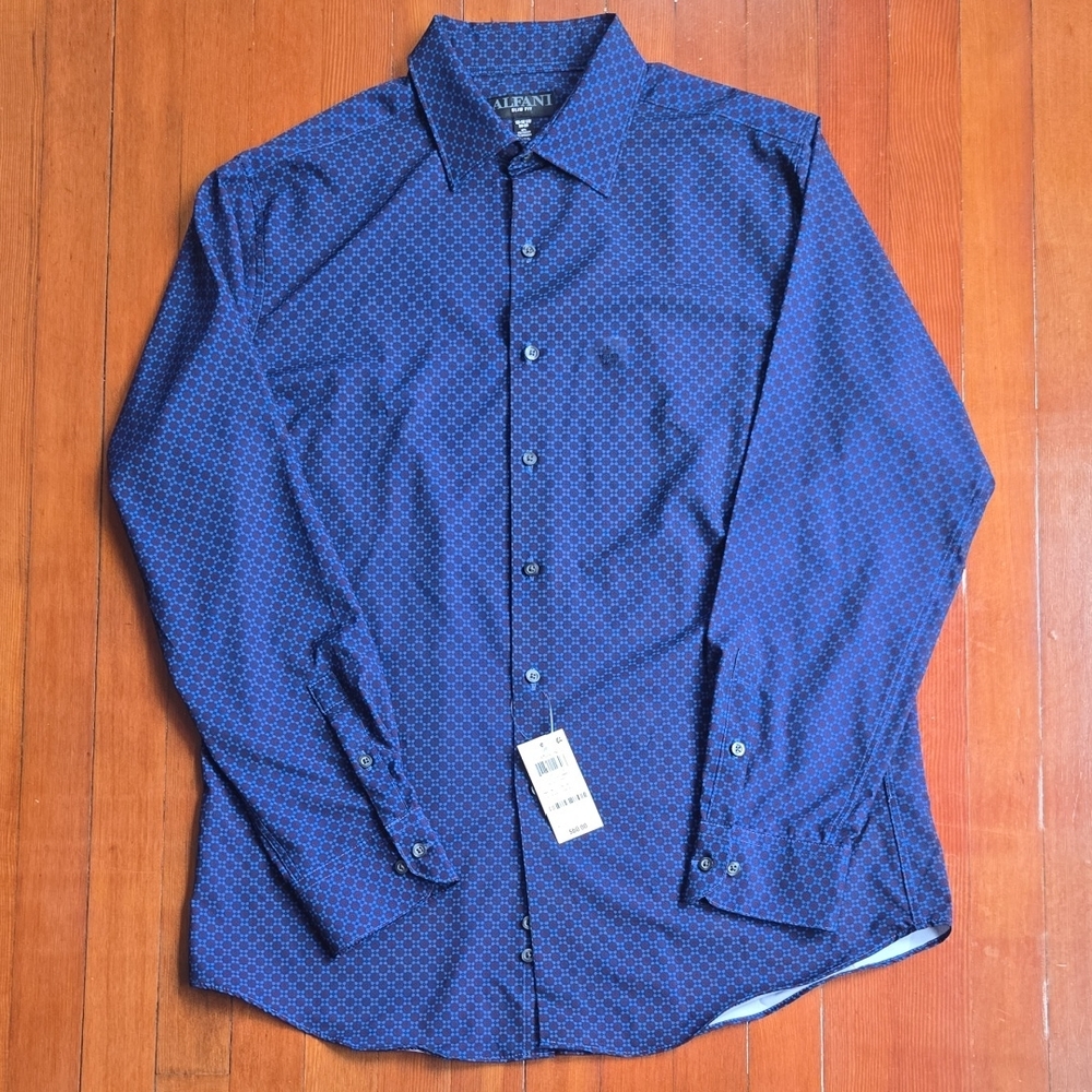 Alfani Navy Geometric Button-Down Shirt